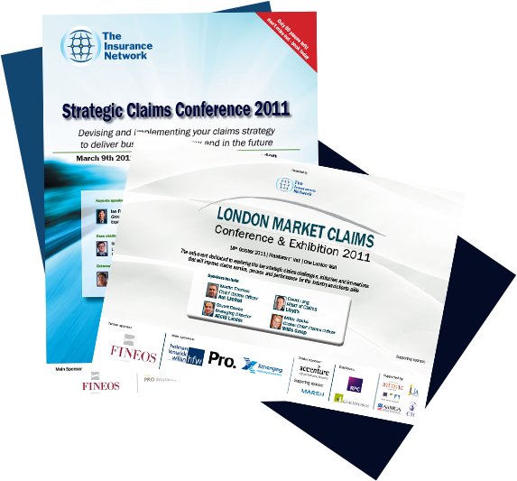 Marketing materials for the first strategic claims and london market claims events